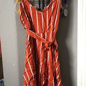Burnt Orange Striped Spring Dress